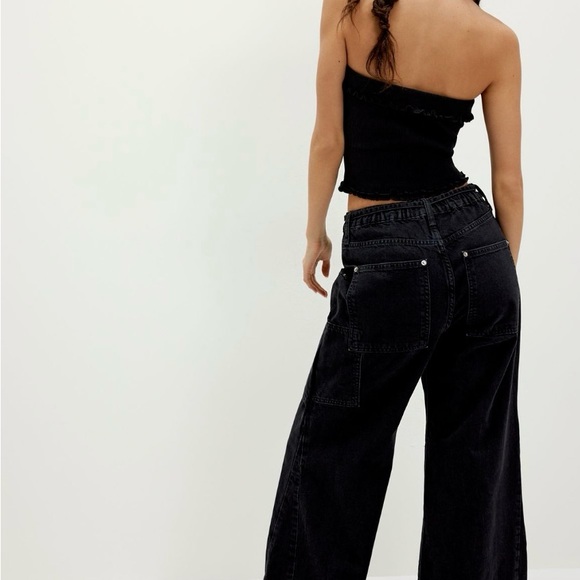 NWT Free People Black Curvy Outlaw wide leg jeans - Picture 2 of 5